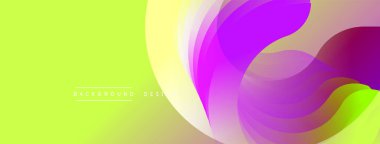 Soyut tasarım. Canlı renkler karışıyor, düzgün kıvrımlar oluşturuyor. Yeşil geçiş, mor, pembe, turuncu. Modern estetik, arka plan için mükemmel..