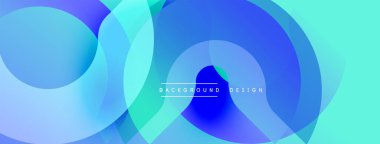 Soyut arkaplan. Üst üste binen daireler dinamik mavi, turkuaz eğimler yaratır. Modern tasarım, pürüzsüz geçişler, canlı renkler. Minimalist estetik.