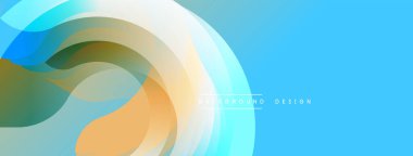 Soyut tasarım. Pürüzsüz katmanlar örtüşüyor. Mavi, turuncu, yeşil renk karışımı. Modern estetik. Temiz çizgiler, dinamik görsel etki yaratır. Minimalist stil.