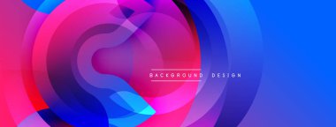 Soyut enerjik tasarım. Üst üste binen daireler dinamik akış yaratır. Pembe, mavi renkler düzgün bir şekilde harmanlanır. Modern estetik, mükemmel arkaplan.