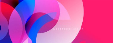 Soyut enerjik tasarım. Üst üste binen daireler dinamik bileşim yaratır. Pembe, mavi, mor renkler kusursuz bir şekilde harmanlanır. Modern estetik, mükemmel arkaplan.