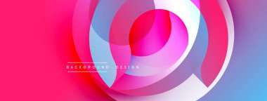 Canlı, soyut bir kompozisyon. Üst üste binen daireler dinamik görsel efekt yaratır. Pembe, mavi, beyaz renkler kusursuz bir şekilde harmanlanır. Modern tasarım ögesi.