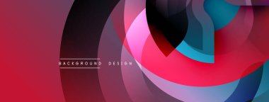 Soyut tasarım. Üst üste binen şekiller dinamik bileşim yaratır. Kırmızı, mavi, pembe renkler kusursuz bir şekilde harmanlanır. Modern estetik, canlı renkler, pürüzsüz eğimler.