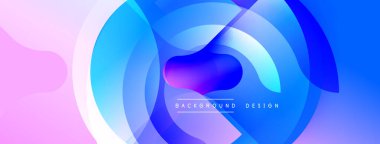 Soyut tasarım. Canlı mavi, mor, pembe renkler. Dairesel şekiller dinamik bileşim oluşturur. Modern estetik. Sorunsuz geçişler.