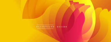 Parlak, canlı bir tasarım. Yumuşak eğimler akışkan şekiller yaratır. Sıcak renkler baskın gelir, sarıdan turuncuya geçer, sonra da kırmızıya. Modern soyut kompozisyon.