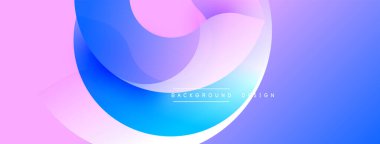Soyut tasarım. Yumuşak eğimler pembe, mavi ve mor harmanlanır. Üst üste binen şekiller dinamik bileşim yaratır. Modern estetik. Minimalist stil.