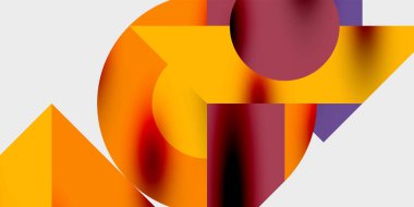 Soyut kompozisyon. Üst üste binen şekiller, dinamik görsel ilgi yaratır. Mor aksanlı, sıcak tonlarda baskın. Modern tasarım, basit geometri.