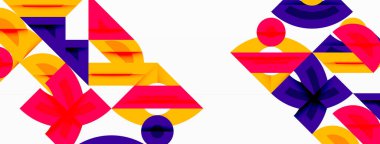 Parlak soyut şekiller çakışıyor. Canlı renkler dinamik bileşim yaratır. Modern tasarım, cesur geometri, oyuncu estetik.