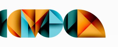 Soyut geometrik bileşim. Üst üste binen şekiller dinamik görsel efekt yaratır. Sıcak, serin renkler karışımı. Modern tasarım, temiz çizgiler, sanatsal ifade.