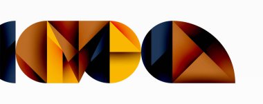 Geometrik şekiller IDEA kelimesini oluşturur. Sıcak renkler baskın, altın, kahverengi, donanma dahil. Modern tasarım, soyut kompozisyon, temiz çizgiler..