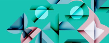 Soyut geometrik bileşim. Mavi, pembe şekiller kesişiyor. Modern tasarım, temiz çizgiler, canlı renkler dinamik görsel deneyimler yaratır.