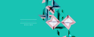 Soyut geometrik bileşim. Teal arka planında pembe, mavi şekiller var. Modern tasarım, temiz çizgiler, katmanlı efekt. Minimalist estetik, canlı renkler.