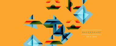 Soyut geometrik şekiller, canlı renkler, katmanlı tasarım. Modern tarz, dinamik kompozisyon, turuncu arka plan. Minimalist estetik, temiz çizgiler, kalın şekiller..