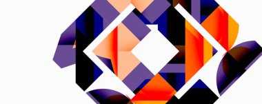 Soyut geometrik bileşim. Canlı turuncu, mor, siyah şekiller kesişiyor. Modern tasarım, temiz çizgiler, dijital sanat. Minimalist estetik.