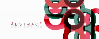 Renkli geometrik şekiller modern tasarımı oluşturur. Kırmızı, yeşil, mor renkler kompozisyona hakim. Minimalist estetik, temiz çizgiler, soyut kavram.