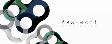 Soyut şekiller örtüşür, dinamik bileşim yaratır. Renkler koyu mavi, yeşil, gri, beyaz. Arkaplan ve sunumlar için modern tasarım ögesi.