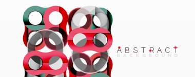 Soyut tasarım özellikleri üst üste biniyor. Kırmızı, gri, yeşil renkler modern desen yaratır. Basit şekiller dinamik bileşim oluşturur.