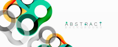 Renkli kesişen daireler soyut arkaplan oluşturur. Canlı renkleri, pürüzsüz eğimleri ve basit şekilleri olan modern tasarım. Dijital projeler için temiz estetik.