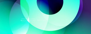 Soyut tasarım. Üst üste binen çemberler canlı gradyanlar yaratır. Teal, mavi, mor renkler kusursuz bir şekilde harmanlanır. Modern estetik, pürüzsüz geçişler. Minimalist kompozisyon.
