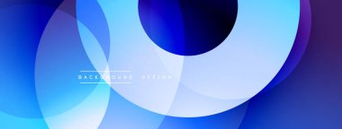 Soyut tasarım. Üst üste binen daireler dinamik bileşim yaratır. Mavinin, morun, beyazın gölgeleri pürüzsüz bir şekilde karışıyor. Modern estetik. Yumuşak eğimler. Minimalist stil.