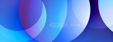 Üst üste binen dairelerle soyut bir arkaplan. Mavi, mor, beyaz renkler modern tasarım yaratır. Minimalist estetik, pürüzsüz geçişler, canlı renkler.