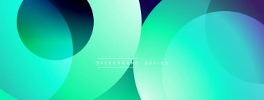Soyut enerjik tasarım. Üst üste binen daireler dinamik değişim etkisi yaratır. Turkuaz, yeşil, mavi renkler arasında pürüzsüz geçişler. Modern estetik.