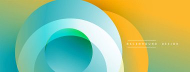 Soyut renkli çemberler dinamik görsel efektler yaratıyor. Pürüzsüz gradyanlar turkuaz karışımı, yeşil, turuncu, sarı. Modern tasarım ögesi.