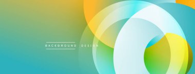 Soyut tasarım. Üst üste binen daireler, canlı renkler. Yeşil, sarı, mavi renkler modern estetik yaratıyor. Yumuşak eğimler, temiz çizgiler. Minimalist kompozisyon.