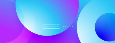 Parlak soyut bir arka plan. Düz eğimler, üst üste binen daireler modern tasarım yaratır. Mavi, mor renkler kompozisyona hakim. Minimalist estetik.