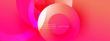 Parlak pembe, turuncu gradyanlar üst üste binen daireler oluşturur. Modern soyut tasarım. Pürüzsüz geçişler dinamik görsel efektler yaratır. Minimalist estetik.