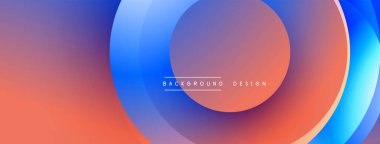 Soyut, enerjik bir arkaplan. Üst üste binen daireler dinamik değişim etkisi yaratır. Turuncu, mavi, mor renkler arasında pürüzsüz geçişler. Modern tasarım ögesi.