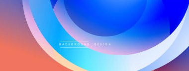 Üst üste binen dairelerle soyut bir arkaplan. Renkler turuncudan maviye karışır. Pürüzsüz şekiller dinamik görsel efektler yaratır. Modern tasarım ögesi.