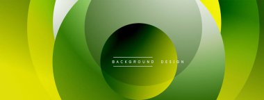 Soyut tasarım. Üst üste binen daireler dinamik değişim etkisi yaratır. Yeşil, sarı renkler kompozisyona hakim. Modern estetik, basit şekiller.