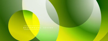 Yeşil, sarı, beyaz üst üste binen daireler soyut tasarım yaratır. Yumuşak eğimler, modern estetik, basit kompozisyon. Sunumlar için mükemmel arkaplan.