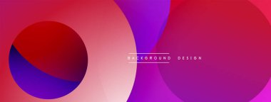 Soyut enerjik tasarım. Üst üste binen daireler dinamik akış yaratır. Mor, kırmızı, pembe renkler düzgün bir şekilde harmanlanır. Modern estetik. Minimalist kompozisyon.
