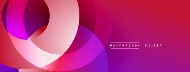 Soyut enerjik tasarım. Üst üste binen daireler dinamik bileşim yaratır. Morun, pembenin, kırmızının tonlarında. Modern estetik, pürüzsüz geçişler.