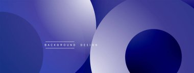 Soyut tasarım. Üst üste binen daireler derinlik yaratır. Mavi baskın kompozisyonun gradyan tonları. Minimalist estetik. Modern arkaplan.