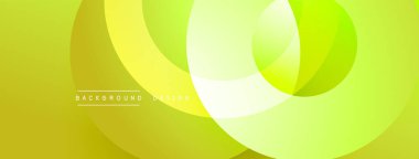 Parlak yeşil, sarı kesişen daireler soyut arka plan oluşturur. Düz gradyanlar, modern tasarım, basit şekiller, canlı renkler, temiz estetik.