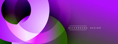 Soyut mor, yeşil tasarım. Üst üste binen daireler dinamik bileşim yaratır. Yumuşak eğim, modern estetik. Canlı, şık bir arka plan..