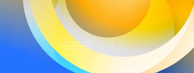 Soyut tasarım. Üst üste binen daireler dinamik bir eğilim yaratır. Mavi, sarı, turuncu renkler düzgün bir şekilde harmanlanır. Modern estetik. Minimalist kompozisyon. Sorunsuz geçişler.