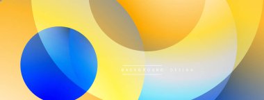 Üst üste binen parlak daireler soyut kompozisyon oluşturur. Sıcak, serin renkler kusursuz bir şekilde harmanlanır. Modern tasarım, basit şekiller, değişim etkisi.