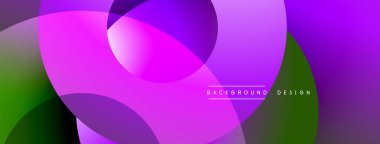 Soyut şekiller harmanlanır, canlı gradyanlar yaratır. Mor, yeşil renkler kompozisyona hakim. Yumuşak kıvrımlar akıcılık, modern estetik.