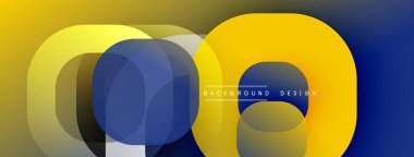 Soyut geometrik bileşim. Üst üste binen daireler dinamik görsel efekt yaratır. Sarı, mavi, gri renkler kusursuz bir şekilde harmanlanır. Modern tasarım ögesi.