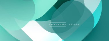 Soyut tasarım. Üst üste binen daireler dinamik bileşim yaratır. Teal, turkuaz, beyaz renkler pürüzsüz karışıyor. Modern estetik, pürüzsüz eğimler. Minimalist stil.