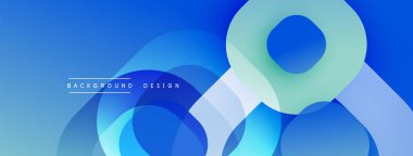 Mavi soyut tasarım. Üst üste binen şekiller dinamik bileşim yaratır. Yumuşak eğim, modern estetik. Minimalist tarz, canlı renkler.