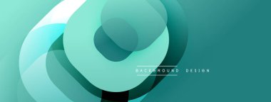Soyut tasarım. Üst üste binen daireler dinamik bileşim yaratır. Teal, mavi, siyah renkler karışımı. Modern estetik, pürüzsüz eğimler. Minimalist stil.