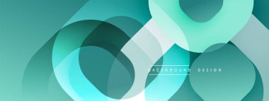 Soyut geometrik bileşim. Üst üste binen daireler katmanlı etki yaratır. Teal, turkuaz, mavi gölgeler baskın. Modern tasarım, pürüzsüz eğimler, basit şekiller.