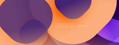 Soyut şekiller örtüşüyor, canlı gradyanlar yaratıyor. Sıcak portakal serin mora karışıyor. Metin arkaplan tasarımlı minimalist tasarım. Modern estetik.