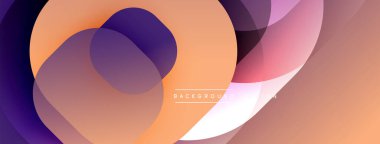 Soyut kompozisyon. Üst üste binen daireler dinamik görsel efekt yaratır. Sıcak tonlar baskın, karışık mor, turuncu, pembe renkler. Modern tasarım ögesi.