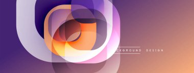 Soyut tasarım. Üst üste binen daireler canlı renk değişimleri yaratır. Mor, turuncu, pembe renkler kusursuz bir şekilde harmanlanır. Modern estetik.